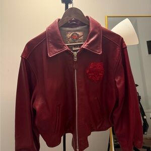 Avirex Deep Red Leather Bomber Jacket